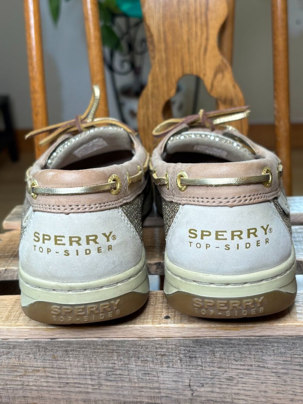 Sperry Top-Sider Women's Angelfish Tan Leather/Gold Metallic Accent Boat Shoes - Picture 7 of 16